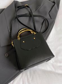 卷軸刺繡方包雙把手PU皮革復古 - 彩色 - 查看 6