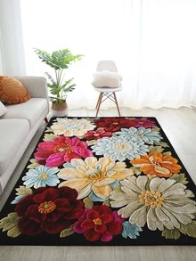 1入組地毯花朵印花多色花朵地墊防滑聚酯纖維家居裝飾地毯 - 彩色 - 查看 2