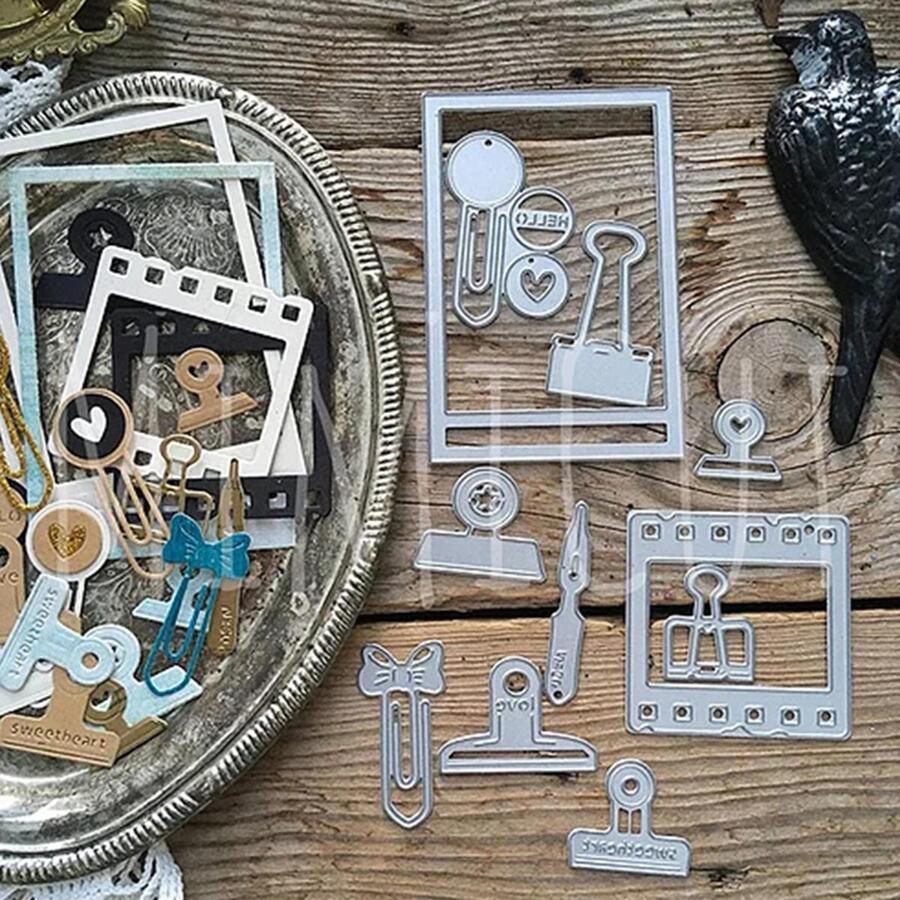 件薄膜框架和回形針設計金屬切割模具模板適用於 Diy 剪貼簿和卡片製作裝飾 - 銀色 - 查看 1