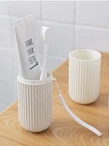 1 hộp đựng bàn chải đánh răng du lịch PP, Hộp đựng bàn chải đánh răng di động màu trắng hiện đại dành cho du lịch - trắng - Xem 3