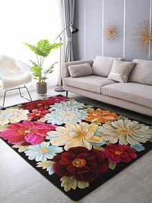 1入組地毯花朵印花多色花朵地墊防滑聚酯纖維家居裝飾地毯 - 彩色 - 查看 3