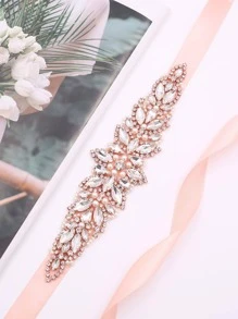1pc Women Faux Pearl & Rhinestone Decor Glamorous Bridal Belt For Wedding Party Valentine's Day Accessories - Pink - View 2