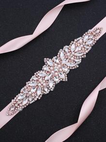 1pc Women Faux Pearl & Rhinestone Decor Glamorous Bridal Belt For Wedding Party Valentine's Day Accessories - Pink - View 1