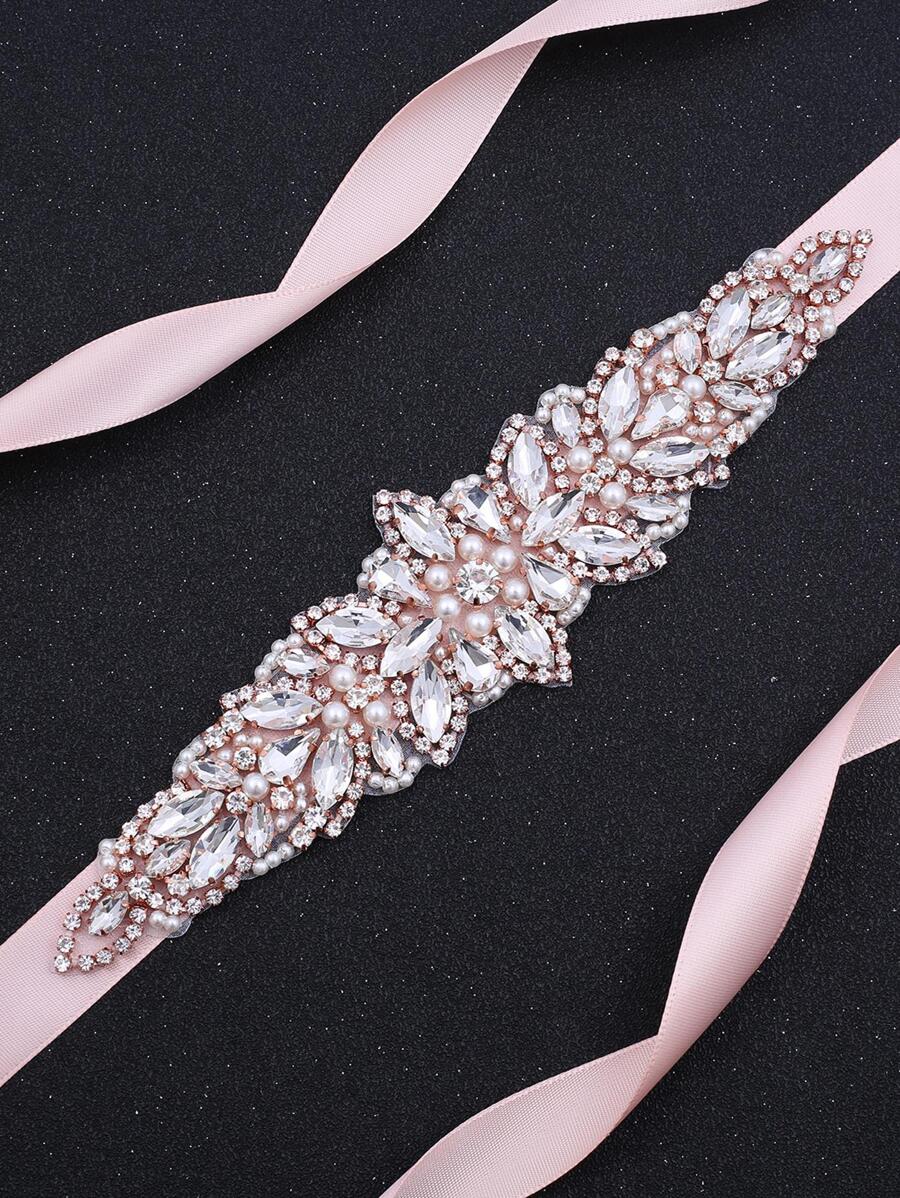1pc Women Faux Pearl & Rhinestone Decor Glamorous Bridal Belt For Wedding Party Valentine's Day Accessories - Pink - View 1