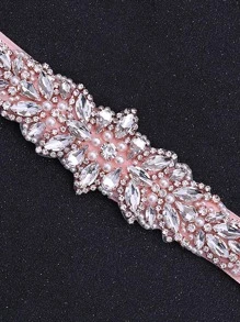 1pc Women Faux Pearl & Rhinestone Decor Glamorous Bridal Belt For Wedding Party Valentine's Day Accessories - Pink - View 3