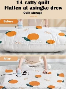 1pc PE Vacuum Storage Bag, Modern Orange & Chinese Character Pattern Vacuum Compression Storage Bag For Home - Orange - View 5