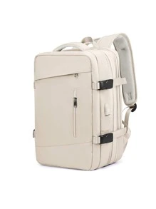 Floless 40升旅行背包，符合随身行李尺寸要求，可扩展大容量行李背包，商务旅行包，带USB充电口和防盗口袋，17英寸防水轻便圣诞礼物旅行包，感恩节假期笔记本电脑包，多功能户外徒步背包，休闲日用背包，送给爸爸、男朋友的礼物，度假必备，胸包，单肩包，斜挎包，皮包 - 米色 - 查看 4