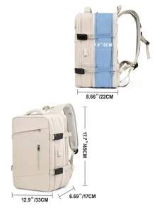 Floless 40升旅行背包，符合随身行李尺寸要求，可扩展大容量行李背包，商务旅行包，带USB充电口和防盗口袋，17英寸防水轻便圣诞礼物旅行包，感恩节假期笔记本电脑包，多功能户外徒步背包，休闲日用背包，送给爸爸、男朋友的礼物，度假必备，胸包，单肩包，斜挎包，皮包 - 米色 - 查看 3