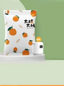 1pc PE Vacuum Storage Bag, Modern Orange & Chinese Character Pattern Vacuum Compression Storage Bag For Home - Orange - View 1