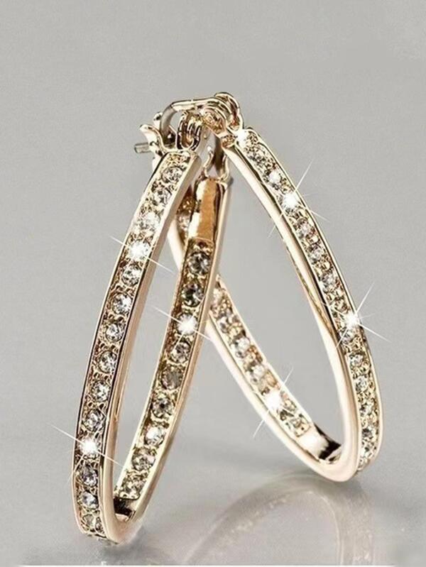 1pair Glamorous Cubic Zirconia Decor Hoop Earrings For Women For Daily Decoration