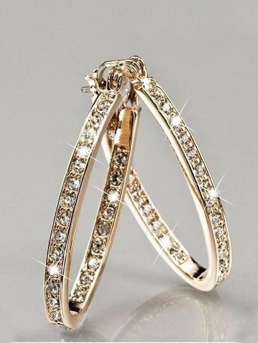 1雙魅力四射方晶鋯石裝飾圓耳環適合女士日常裝飾