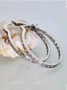 1雙魅力四射方晶鋯石裝飾圓耳環適合女士日常裝飾