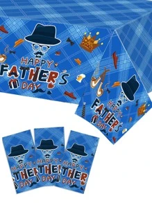 父親節戶外節日慶祝用一次性桌布，適用於家庭聚會 - 藍色 - 查看 2