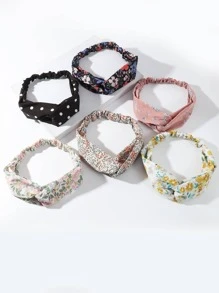 6pcs Women's Simple & Vintage Crossed Bandana Print Headbands Boho Hair Band Turban Headband Sweatband, Hairband Fall Winter Hair Accessories For Women For Vacation Outfits Woman Elegant Scarf - Multicolor - View 2