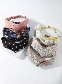 6pcs Women's Simple & Vintage Crossed Bandana Print Headbands Boho Hair Band Turban Headband Sweatband, Hairband Fall Winter Hair Accessories For Women For Vacation Outfits Woman Elegant Scarf - Multicolor - View 1
