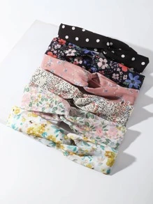 6pcs Women's Simple & Vintage Crossed Bandana Print Headbands Boho Hair Band Turban Headband Sweatband, Hairband Fall Winter Hair Accessories For Women For Vacation Outfits Woman Elegant Scarf - Multicolor - View 3