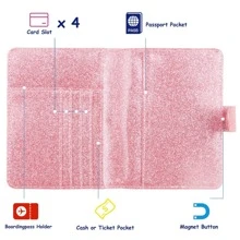 Ngăn chặn RFID Hộp đựng hộ chiếu long lanh có khóa từ, Phụ kiện du lịch Ví đựng hộ chiếu Vỏ màu hồng Phụ nữ Quà tặng Quà tặng cặp đôi - Hồng - Xem 6