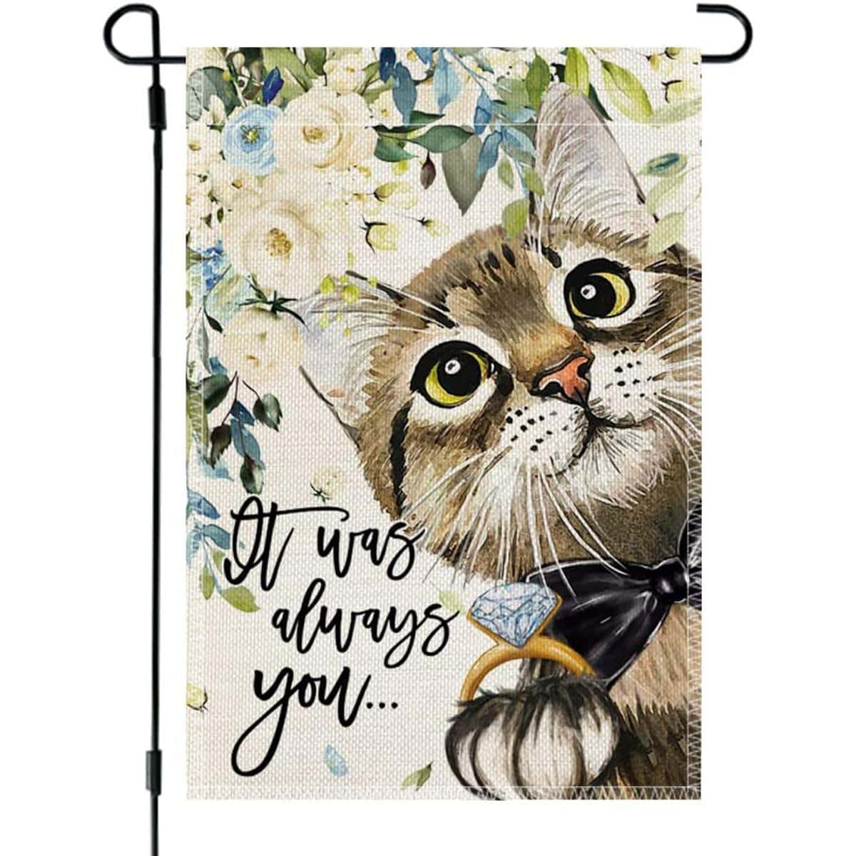 1入組織物花園旗幟，現代花卉和字母圖案庭院旗幟，用於派對裝飾