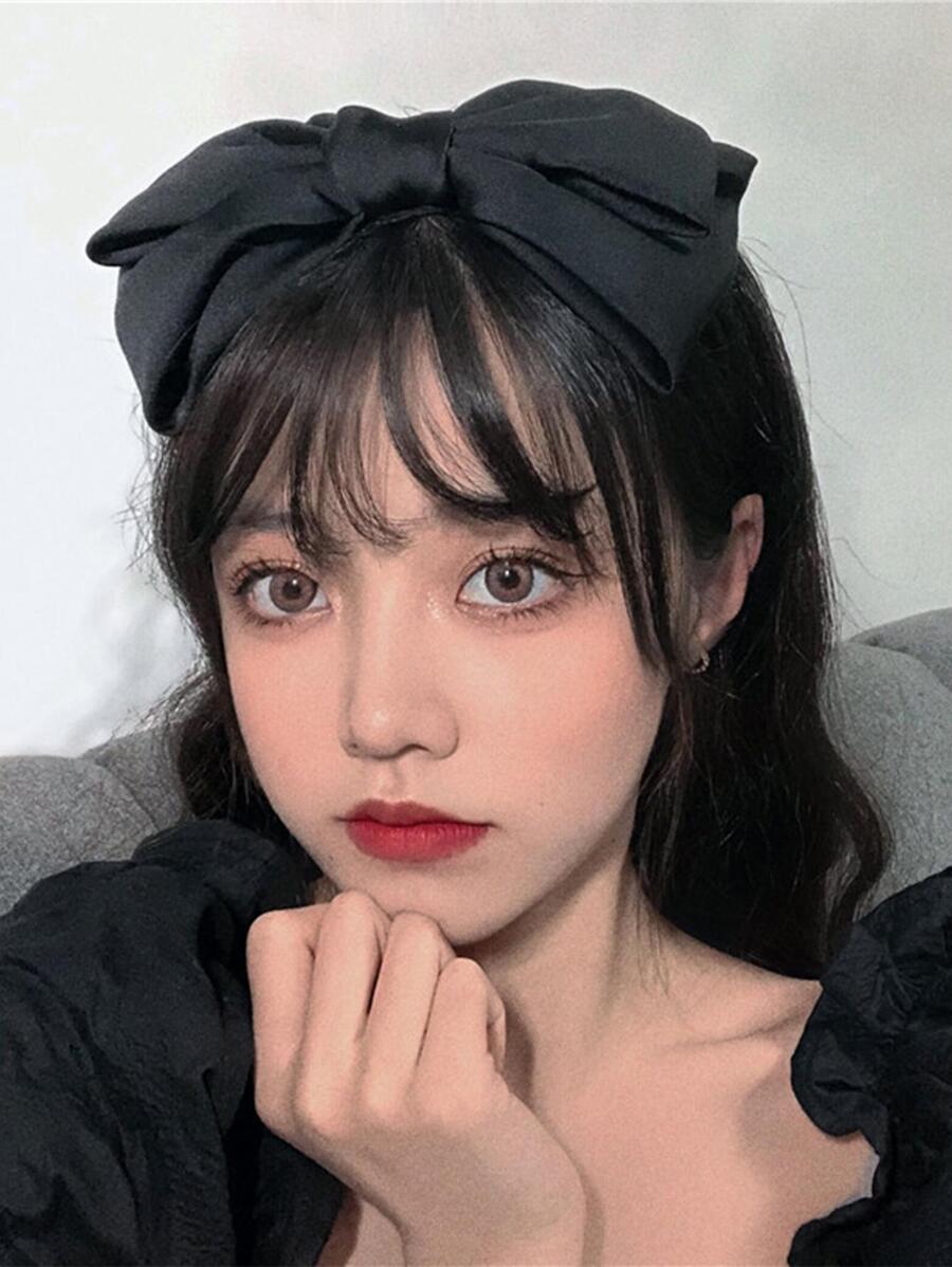 1 chiếc nơ trơn trang trí cho nữ dễ thương dùng hàng ngày ngày lễ tình nhân, dây buộc tóc, vòng tóc, phụ kiện tóc - màu đen - Xem 1