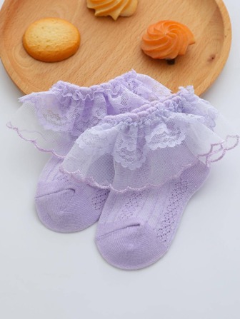 1 Pair Soft, Breathable, Stylish And Cute Princess Style Baby Socks For Daily Wear, White For Girls