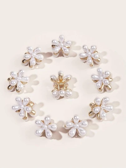 10pcs Cute Everyday Floral Crystal Hair Clips, Gift For Girls