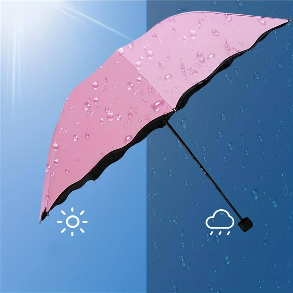 1pc Plastic Umbrella, Modern Pink Sun Protection Foldable Travel Umbrella For Outdoor - Pink - View 1