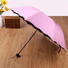 1pc Plastic Umbrella, Modern Pink Sun Protection Foldable Travel Umbrella For Outdoor - Pink - View 2