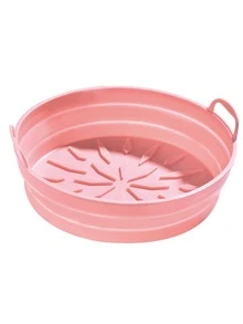 1pc Silicone Baking Mat, Dusty Pink Foldable Round Handheld Heat Resistant Air Fryer Liner For Kitchen - Dusty Pink - View 3
