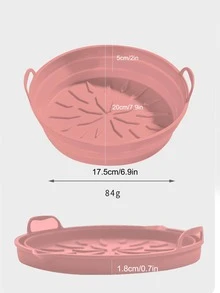 1pc Silicone Baking Mat, Dusty Pink Foldable Round Handheld Heat Resistant Air Fryer Liner For Kitchen - Dusty Pink - View 2