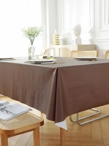 1pc Solid Color Coffee Brown Waterproof Tablecloth, PVC Plain Table Cover For Household - Coffee Brown - View 4