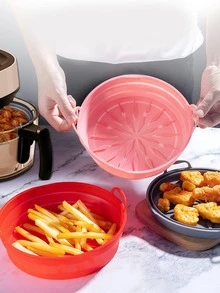 1pc Silicone Baking Mat, Dusty Pink Foldable Round Handheld Heat Resistant Air Fryer Liner For Kitchen - Dusty Pink - View 5