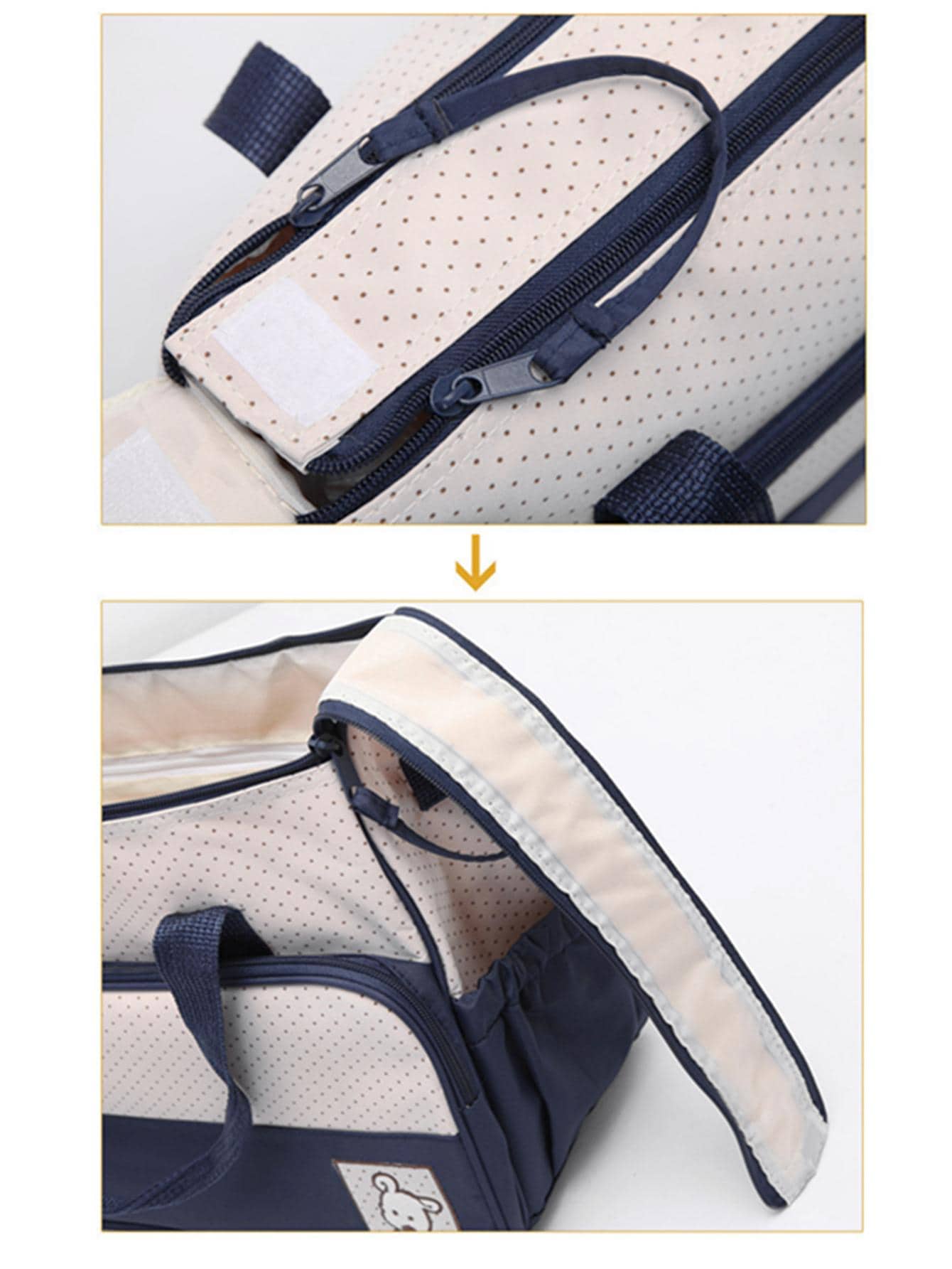 1set Baby Polka Dot Print Polyester Diaper Bag & Pacifier Bag - Navy Blue - View 7