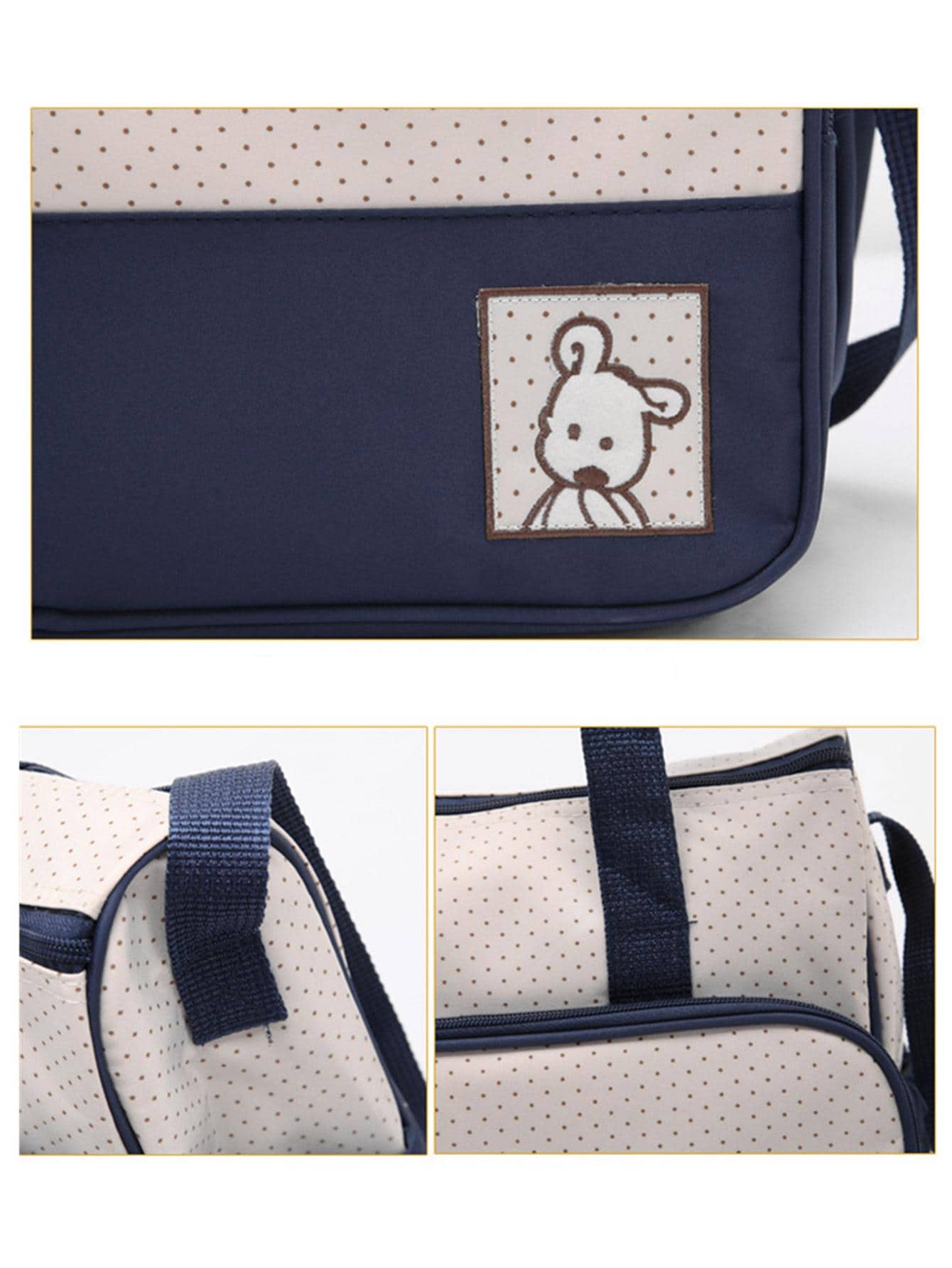 1set Baby Polka Dot Print Polyester Diaper Bag & Pacifier Bag - Navy Blue - View 6