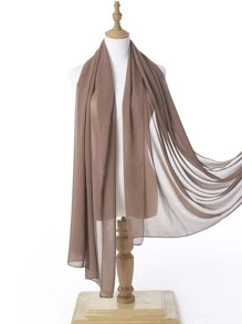 1pc Ladies'solid Color Chiffon elegance Breathable Scarf Suitable for Daily - Brown - View 2