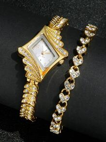 2 cái/bộ Bộ đồng hồ nữ mới - Vàng - Xem 1