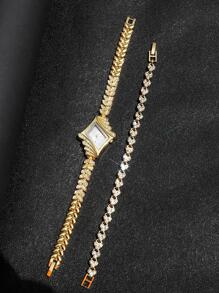 2 cái/bộ Bộ đồng hồ nữ mới - Vàng - Xem 2