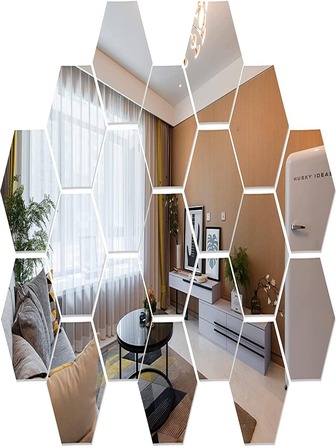 36PCS Hexagon Acrylic Mirror Wall Sticker Decor Living Room Bedroom DIY Combo Pattern(46*40*23mm, use for wall)