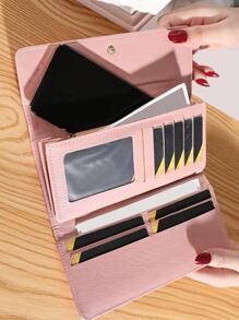 Metallic Crown Decor Stitch Detail Long Wallet Checkbook Cover Lightweight, Modern, Business Credit Card, ID Card, Money, Cash Business Casual Teacher's Day, Teacher Gifts, Work, Business, Commute, Travel, Holiday, Office, Vacation, For Anniversary, For Couple, For Birthday Gift, On Valentine Day, For Gift For Lady, For Female, White-Collar Workers, For Women Gift - Champagne - View 4