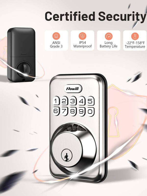Keyless Entry Door Lock, Zowill Electronic Keypad Deadbolt Smart Lock with Auto Lock, 20