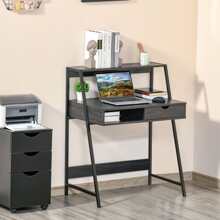 HOMCOM Computer Writing Desk for Small Space w/ Drawer, Storage Shelves, Natural - 灰色 - 查看 1