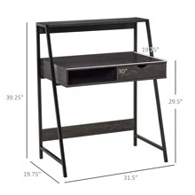 HOMCOM Computer Writing Desk for Small Space w/ Drawer, Storage Shelves, Natural - 灰色 - 查看 3