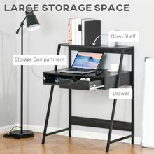 HOMCOM Computer Writing Desk for Small Space w/ Drawer, Storage Shelves, Natural - 灰色 - 查看 4
