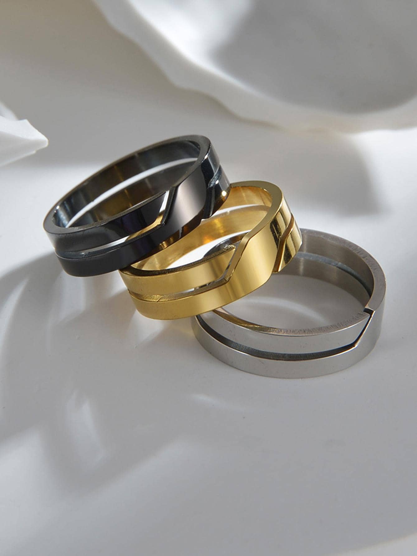 3Pcs Stainless Steel Hollow-Out Men's Ring For A Stylish Look Gift For Party - Multicolor - View 1