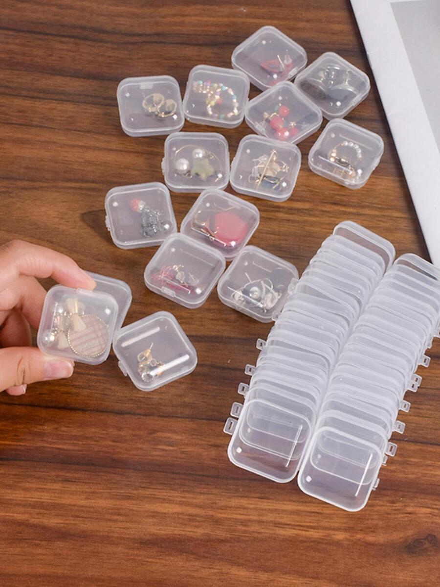10pcs Small Translucent Plastic Square Box -diamond Earplug Storage Case-transparent Jewelry Box-accessories Storage-organizer For Fishhooks, Beads And Medicines - Clear - View 1