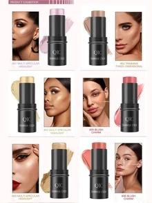 QIC 奶油輪廓棒，帶有螢光筆、古銅色和腮紅的色調，不油膩且防水的面部輪廓筆，易於塑造臉部並打造輕盈的妝容，淺色中號 - 粉色 - 查看 4