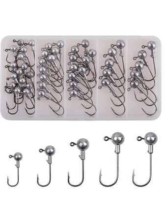 Fishing 32pcs/Set 3.5g 5g 7g 10g 14g Mixed Weight Crank Jig Head Hook Fishing Hook Head Jig Lure Hard Bait Soft Worm Jig Hook For Fishing