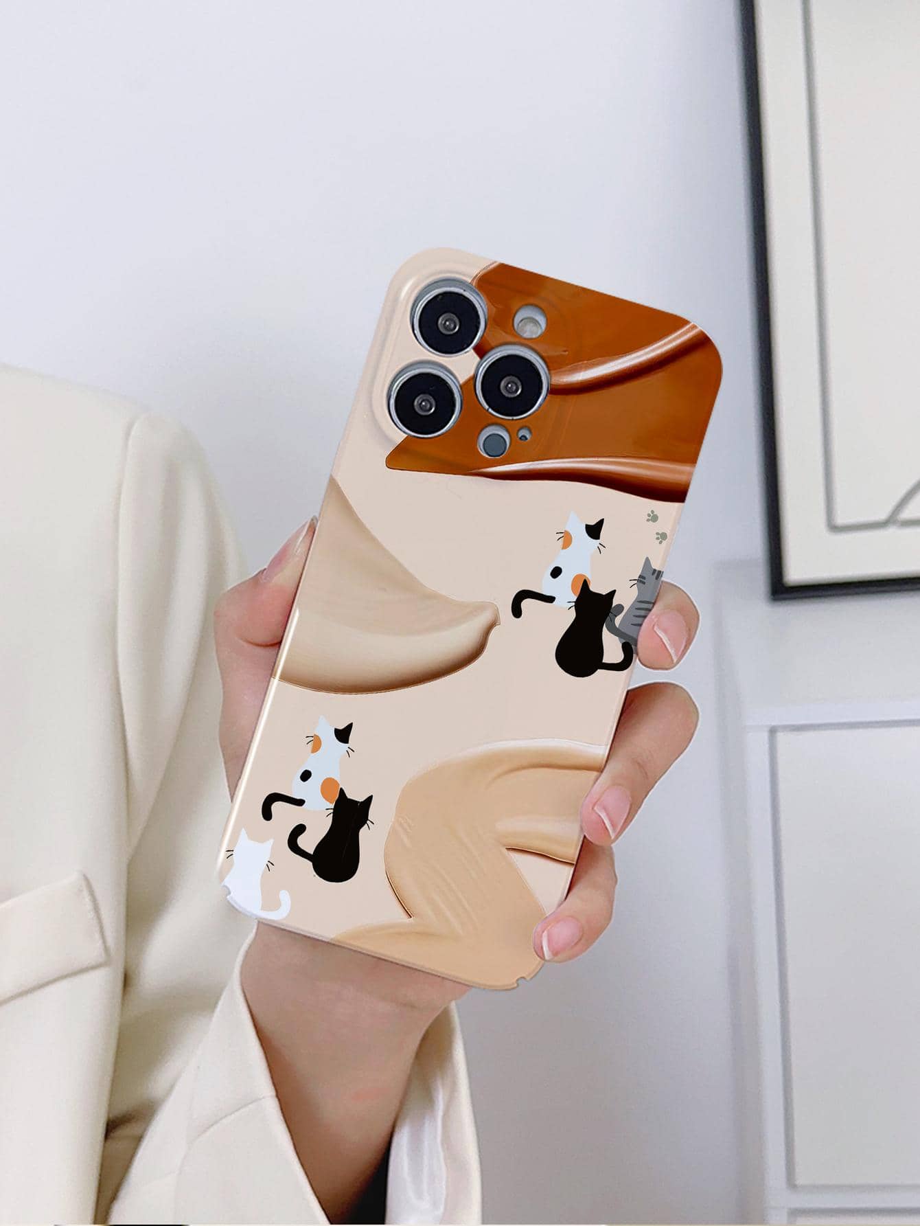 كفر موبايل نمط القط رسوم كارتون - وردي - مشاهدة 1