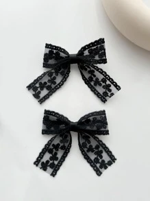 两个夏日森林蕾丝蝴蝶结发夹优雅情人节，发饰，发夹爪夹，学校用品，大学 - 黑色 - 查看 3