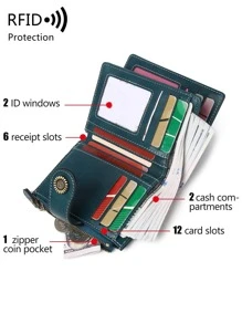 Ví nữ MIYIN kiểu dáng cổ điển, chất liệu giả da chống RFID, có khe đựng thẻ và ngăn khóa kéo, tiện dụng cho cả công sở và thường ngày, nhỏ gọn và dễ mang theo, phù hợp với nhiều dịp. - Màu xanh ngọc - Xem 4