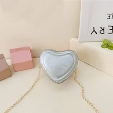 Funky Novelty Bag Heart Design Silver Mini Chain - Silver - View 1